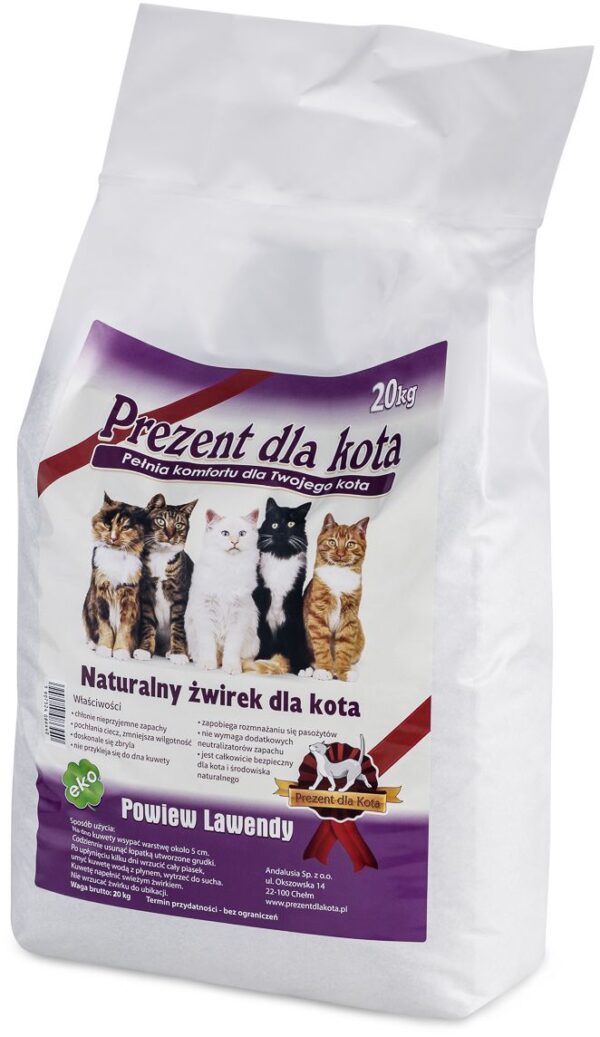 PREZENT DLA KOTA Żwirek zeolitowy Powiew Lawendy 20l