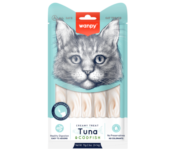 WANPY CREAMY TREAT TUNA & CODFISH 5x14g